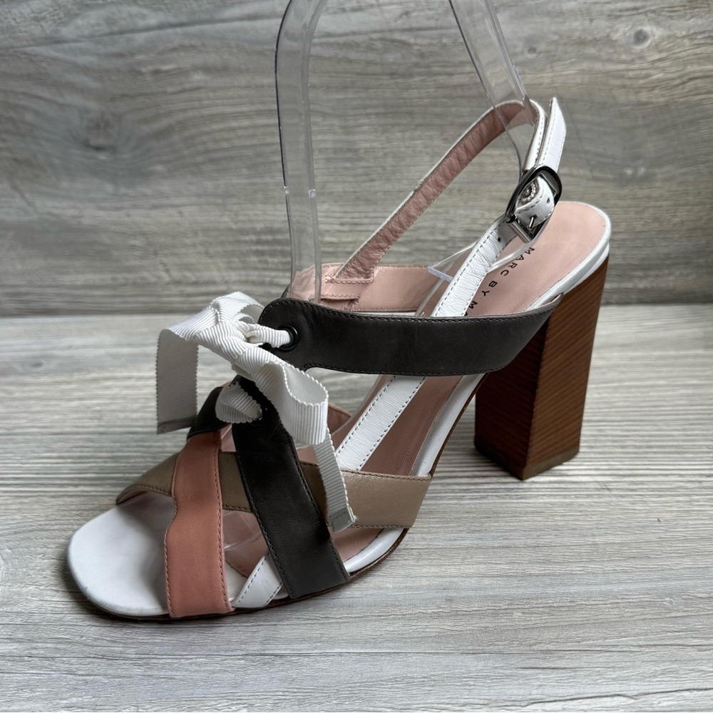 Marc By Marc Jacobs Strappy leather sandals Heels in White, Pink, and Brown 37 7